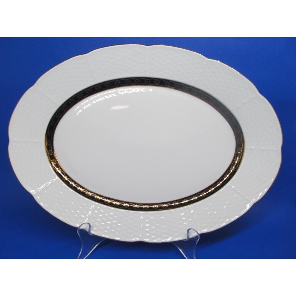 Baum Bros Renaissance Black By Thun 12 1/2" X 9" Platter And 4 Footed Cups VGC